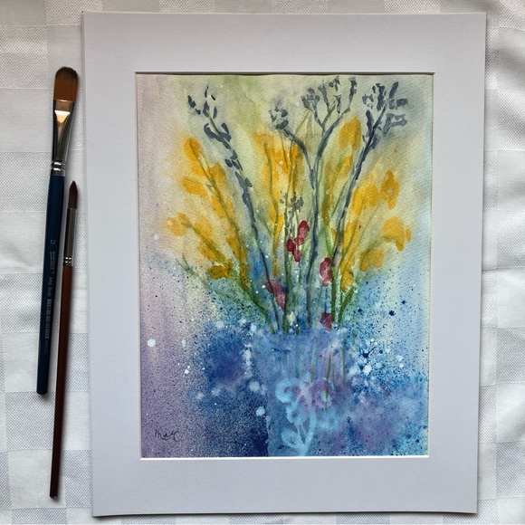 Abstract Wildflower Bouquet Floral Original Watercolor Wall Art Painting - Picture 1 of 16